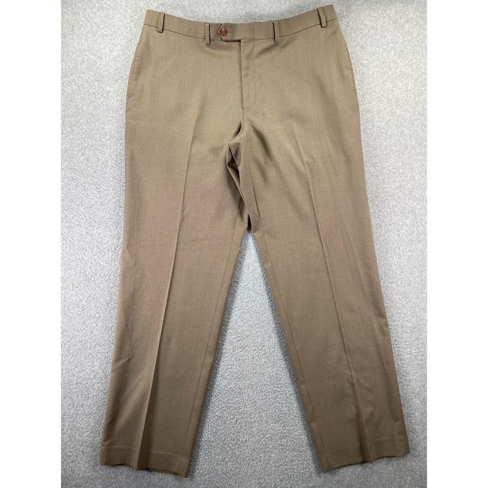 Ralph Lauren Dress Pants Mens 38x32 Brown Trousers Flat Front Polyester/Rayon